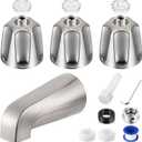 Enhon 3 Handle Shower Faucet Set Compatible with Pfister Verve Bath Tub Tool, Shower Knob and Bathtub Faucet Fits 1/2'', 3/4'' IPS Connection With 4 in 1 Spout Adapter Assembly Tool(Brushed Nickel)