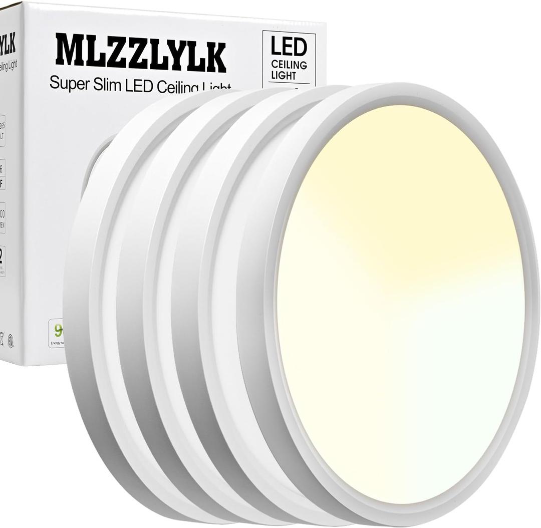 4PK 15.8 inch LED Flush Mount Ceiling Light Fixture,36W Super Slim LED Ceiling Light 3600LM,3000K/4000K/6000K CCT Selectable,Close to Ceiling Round Flat Panel light for Bedroom,Kitchen,Hallway (White)