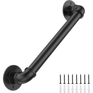 3FT Industrial Stair Railing Wall Mount Staircase Handrail 1.3 Pipe Hand Rail for Steps Grab Bar Foot Rail Vintage Pipe Railing Black Deck Handrail for Outdoor Indoor Stair Porch