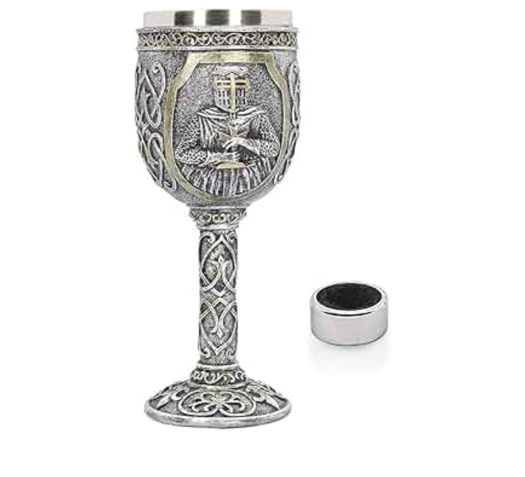 Medieval Viking Knight Chalice Wine Goblet Gothic Metal Cup Drinking Vessel with Wine Drip Ring for King/Queen's Party Decorations Wedding Prop