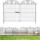 5 Panels No Dig Decorative Outdoor Garden Fence with Gate, 40 in(H) X 11.8 ft(L) Animal Barrier Fencing, Rustproof Portable Fence, Temporary Dog Fence Outdoor for Yard, Outside, Backyard