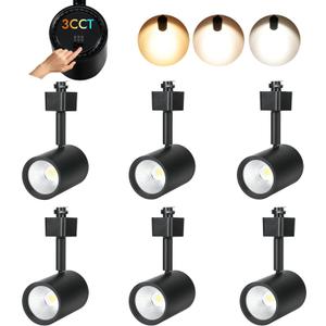 CLOUDY BAY LED Track Lighting Heads,3000K/4000K/5000K Selectable,Dimmable 8W,CRI90+ True Color Rendering Adjustable Tilt Angle Track Light, Black, Halo Type, Pack of 6