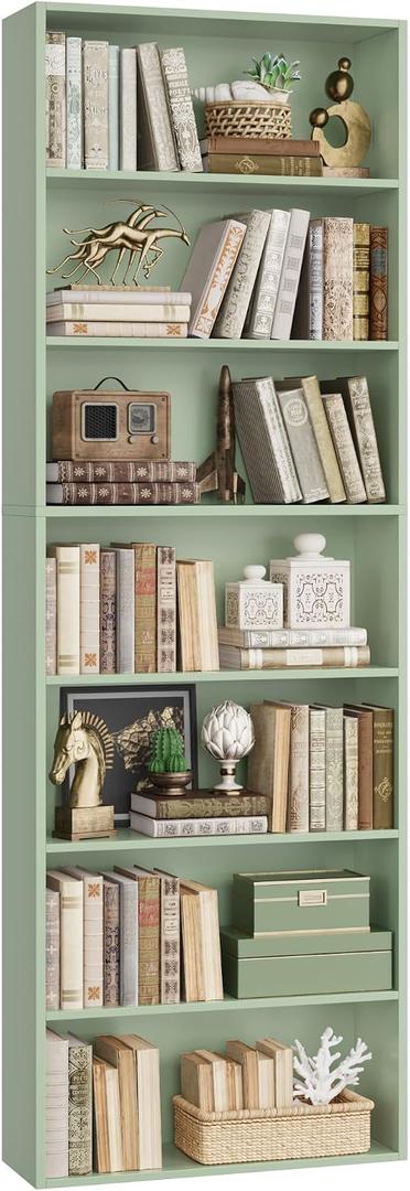 FACBOTALL 82" Tall Bookshelf, 7-Tier Open Shelves Bookcase, Freestanding Display Storage Shelves, Tall Bookcase Home Decor Furniture for Home Office, Living Room, Bedroom, Green, Large
