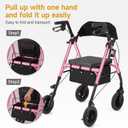 Lightweight Rollator Walker with Seat & Backrest - Foldable Mobility Aid for Seniors, 8" Large Airless Tires, Adjustable Height,Brake,Storage Bag,300 lbs Capacity,4 Wheel Rolling Walkers for Adults