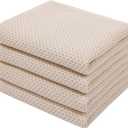 Homaxy 100% Cotton Waffle Weave Kitchen Dish Towels, Ultra Soft Absorbent Quick Drying Cleaning Towel, 13 x 28 Inches, 4-Pack, Beige, Small