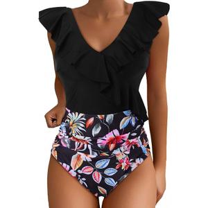 B2prity Women's One Piece Swimsuit Ruffle Slimming Tummy Control Bathing Suit Criss Cross High Waist 1 Piece Swimwear. 23 Size
