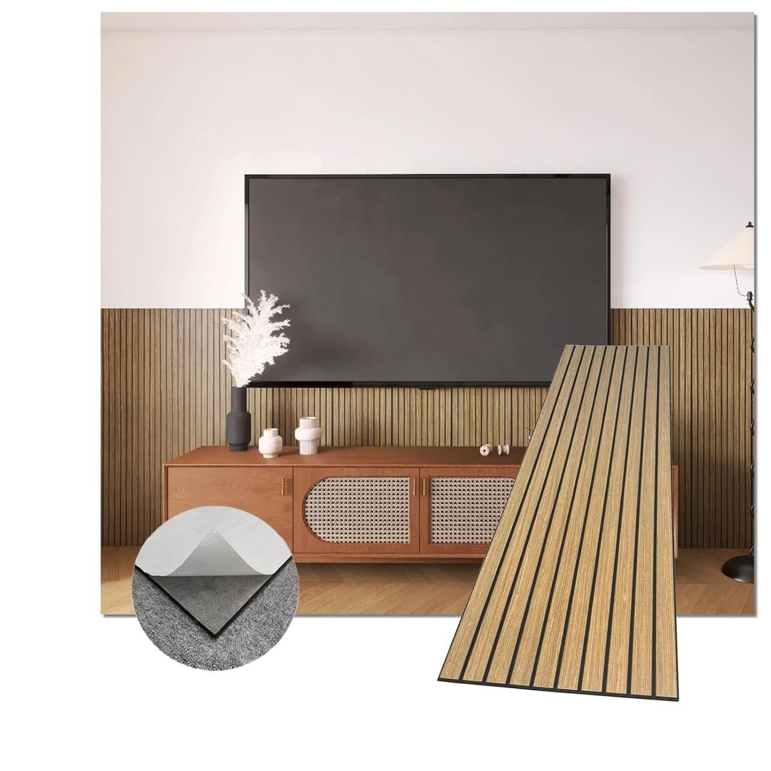 Modern Wood Slat Wall Panels, Peel and Stick Acoustic Panels, Self-Adhesive Wall Covering and Easy Installation, 47.24x11.82in. 8-Pack Natural Wood Finish(Walnut)