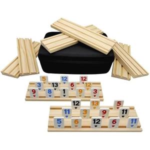 Rummy Cube 8 Player Edition with 8 Wooden Racks, Rummy Cube Game with Case 8 Players with Portable Case 214 Tiles Rummy Cube Travel Game Set for Family Adults Kids