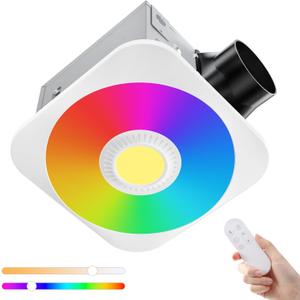 Bathroom Exhaust Fan with Light, 36W Quiet Vent Fan - 160 CFM & 1.0 Sone, 1500lm LED Light (3000K/4000K/5000K) - 5 Brightness Adjustable, 7 RGB Modes & Nightlight, Remote Control, Easy to Install (White)