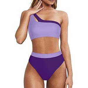 MOOSLOVER Women Cutout One Shoulder High Waisted Bikini High Cut Two Piece Swimsuits, XL