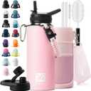 DYSANKY Insulated Water Bottle | Thickened Stainless Steel Vacuum Metal | Portable Sports Water Jug for Gym and Hiking with Straw, Carrier Bag, Handle Strap | BPA-Free 32 oz, Pink
