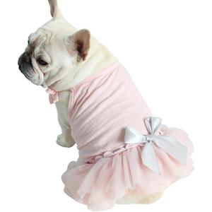 Moorfowl French Bulldog Princess Pink Tutu Dress Summer Vest Gauze Skirt for Pug Corgi Doggie Party Tulle Dress with Bowknot Fashion Outfits (M(Back 12.59"-13.38",Chest 21.25"-22.83"))