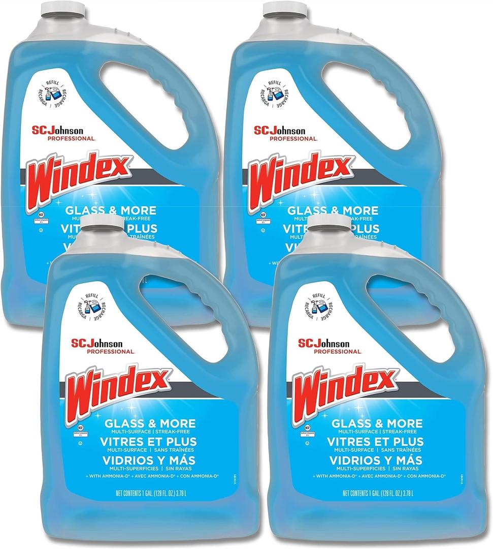 Windex Glass & Multi-Surface Cleaner, 128 Oz Bottle, Case Of 4