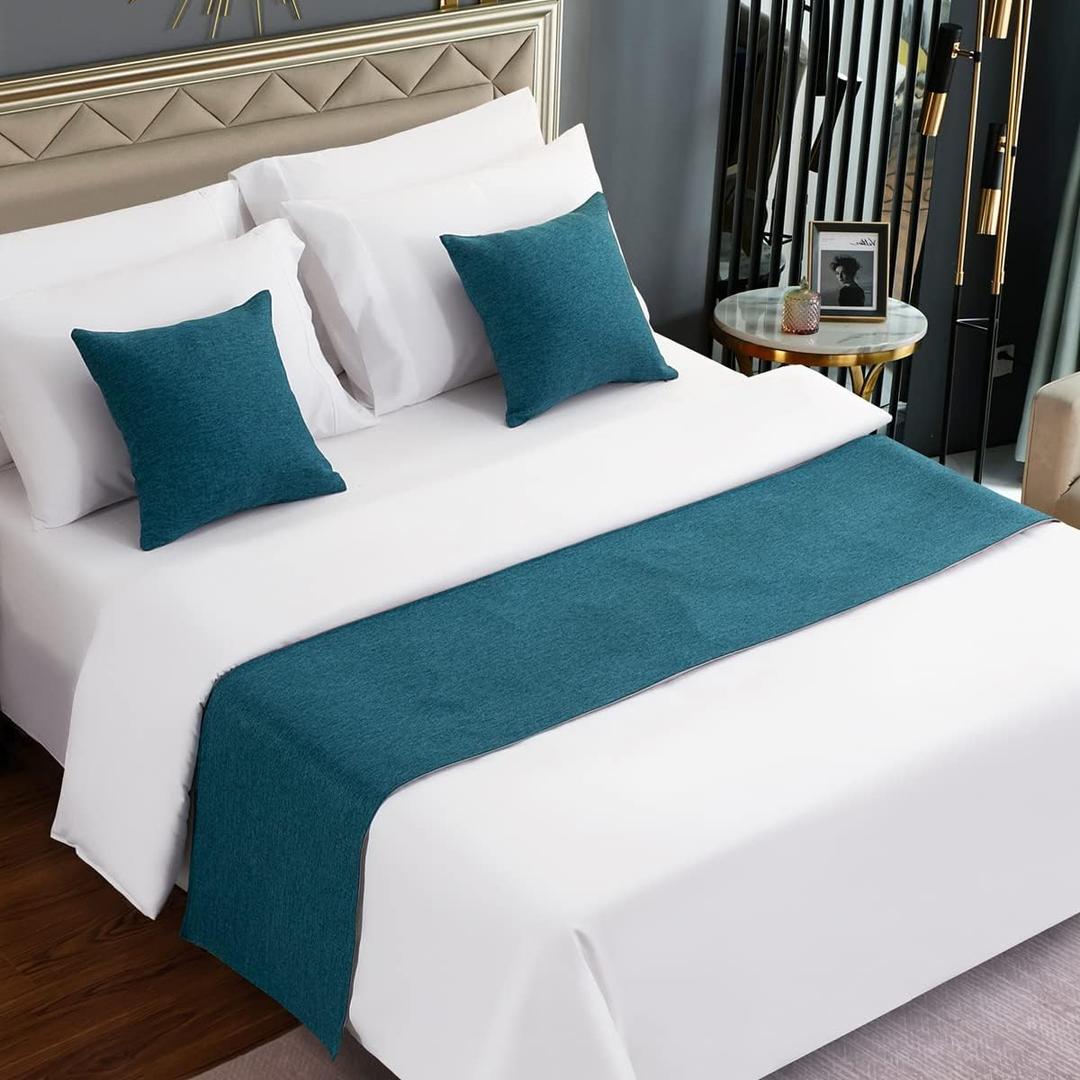 AMBERIS Bed Runner Blue, Imitation Linen Decorative Bed Scarf for Home Hotel (21045cm for 1.5m Bed)