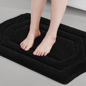 COSY HOMEER Bathroom Rugs Mat 17”x27” Absorbent Non-Slip Bath Mat Plush Shaggy Machine Washable Bath Rugs Soft Polyester Bath Mats for Bathroom Floor, Tub and Shower, Black