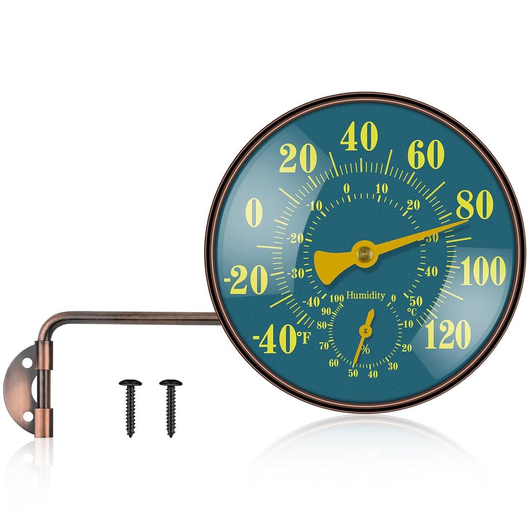 6 Inch Outdoor Thermometer Hygrometer, Large Brass Retro Patio Thermometer, Waterproof Temperature Gauge with Easy to Read Window for Home, Patio, Garden, Garage Wall Mount