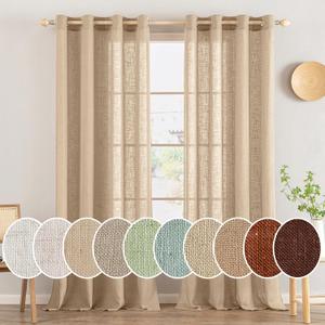 MIULEE Camel Beige Linen Curtains 108 Inches Long 2 Panels for Bedroom Living Room, Soft Thick Linen Textured Window Drapes Semi Sheer Light Filtering Grommet Top Burlap Look Farmhouse Decor (52"W x 108"L (Pack of 2))