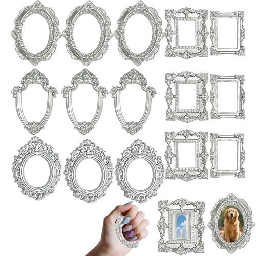 15PCS Silver Vintage Resin Picture Frame Small Picture Frame Mini Photo Frames Tiny Antique Frames Oval Rectangle Wall Hanging for Jewelry DIY Display Party Hotel Decor Photography Mobile Phone Photo