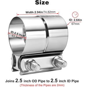 EVIL ENERGY 2.5'' Exhaust Clamp,2 1/2in Lap Joint Band Clamp Stainless Steel for Pipes,Mufflers,Catalytic Converters (1 PCS, 2.5 inch)