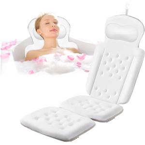 Luxury Full Body Bath Pillow for Bathtub, Bath Pillows for Tub with Mesh Laundry Bag, Cushion for Bathtub Headrest Neck Back Support - 5D Air Mesh & Quick Drying | White 51" x 16"