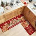 Merry Christmas Kitchen Rugs Set of 2 Non-Slip Christmas Gingerbread Kitchen Mats for Floor Winter Xmas Holiday Low-Profile Washable Home Decor Rug 17x47 Inch and 17x29 Inch (1'5" x 3'11" (Rectangular))
