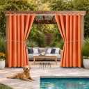 DIVA EN CAMINO DEC Outdoor Patio Curtain Waterproof Darkening Thermal Insulated Indoor Curtains for Bedroom, Porch, Living Room, Pergola, Cabana, W84 x L95, Orange, Set of 2 Panels