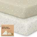 2-Pack Mini Crib Sheets Fitted - 38x26 Pack N Play Sheets for Pack and Play Mattress, Organic Cotton, Soft & Breathable Playard Bedding, Neutral Mini Toddler Bed Cover for Boys, Girls (Pine Grove)