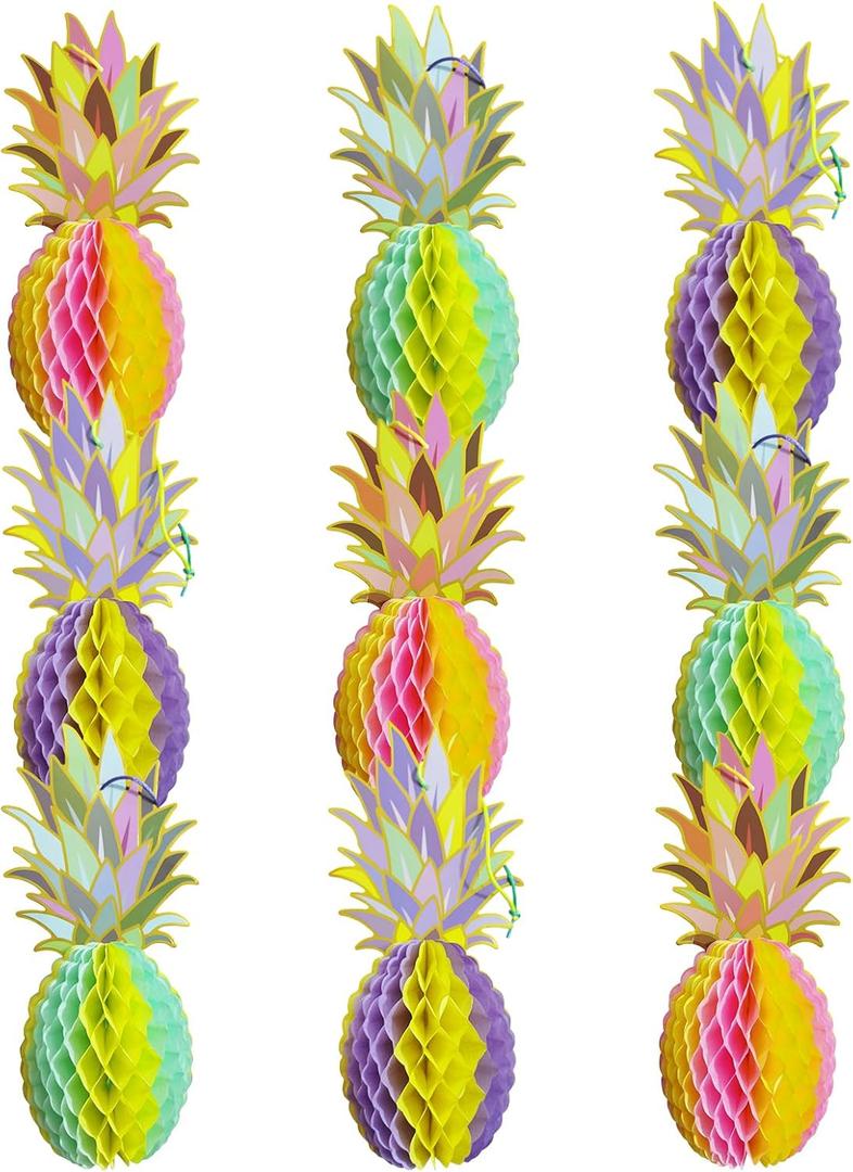 9Pack Big Pineapple Centerpieces for Table, Luau Party Decorations, Hawaiian Hawaii Pineapple Party Decoration, Tabletop or Hanging Decors for Tropical Party (9pcs multi-color)