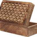 Carved Scallop Mango Wood Box with Lid - Medium Burnt Medium Wood Boxs - Handmade Decorative Boxs with Lid for Use As Memory Boxs, Keepsake Box, Photo Storage Box, and more - 7.5” x 4.5” x 3”