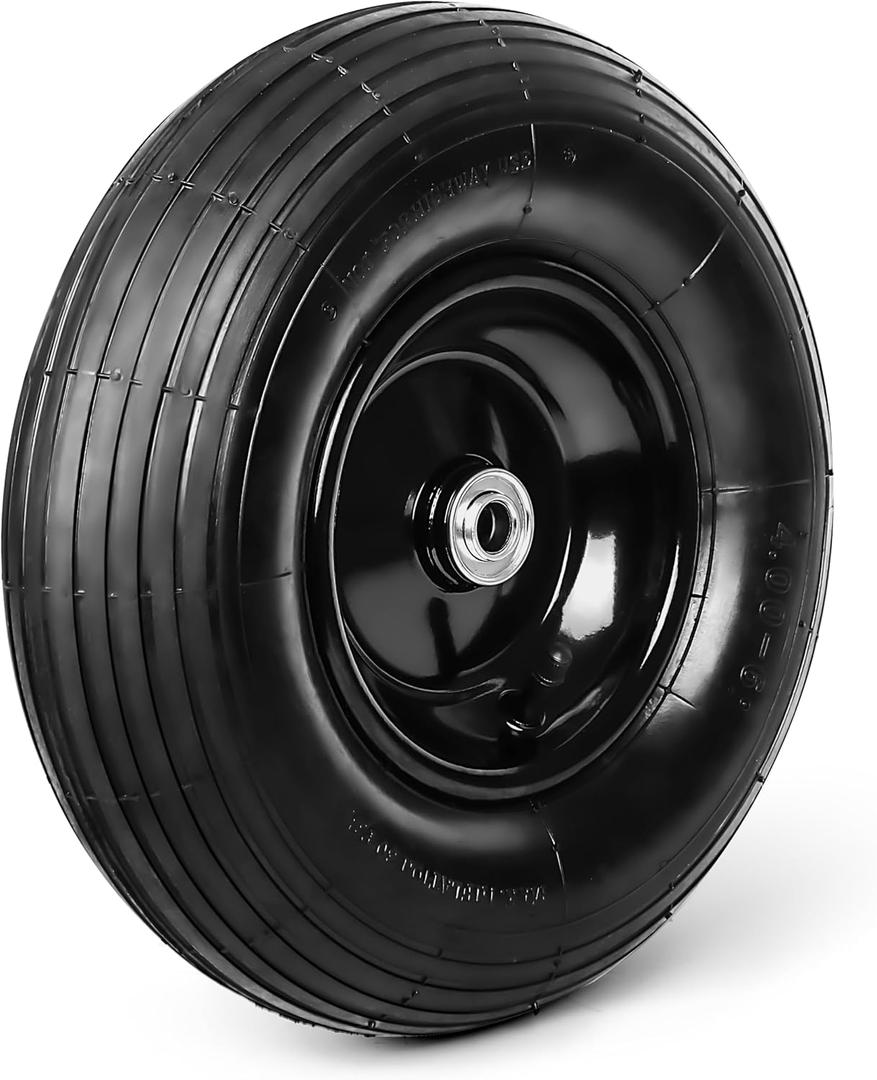 13 Inch 1 PC Rubber Pneumatic Replacement Tires and Wheels 4.00-6 with 5/8'' Axle Bore Hole, Inflated Air Wheel for Wheelbarrow/Wagon/Hand Truck/Trolley/Garden Scooter etc.