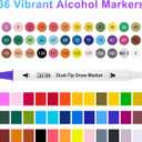 36 Colors Alcohol Markers & Coloring Book for Adults to Relax and Relieve Anxiety, Stress Free Adult Coloring Book with Markers included 30 Themes Designs