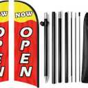 Now Open Flag for Business, 9.18FT Double-Sided Outdoor Advertising Swooper Banner with Pole Kit & Ground Stake  Tear-Resistant Polyester Feather Flag for Shops, Events & Promotions (Red/Yellow)