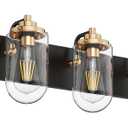 Ralbay Black Gold Bathroom Vanity Light 5 Lights Edison Vintage Bathroom Light Fixtures, Black/Gold with Clear Glass Bathroom Wall Light Fxitures 9702-5HJ