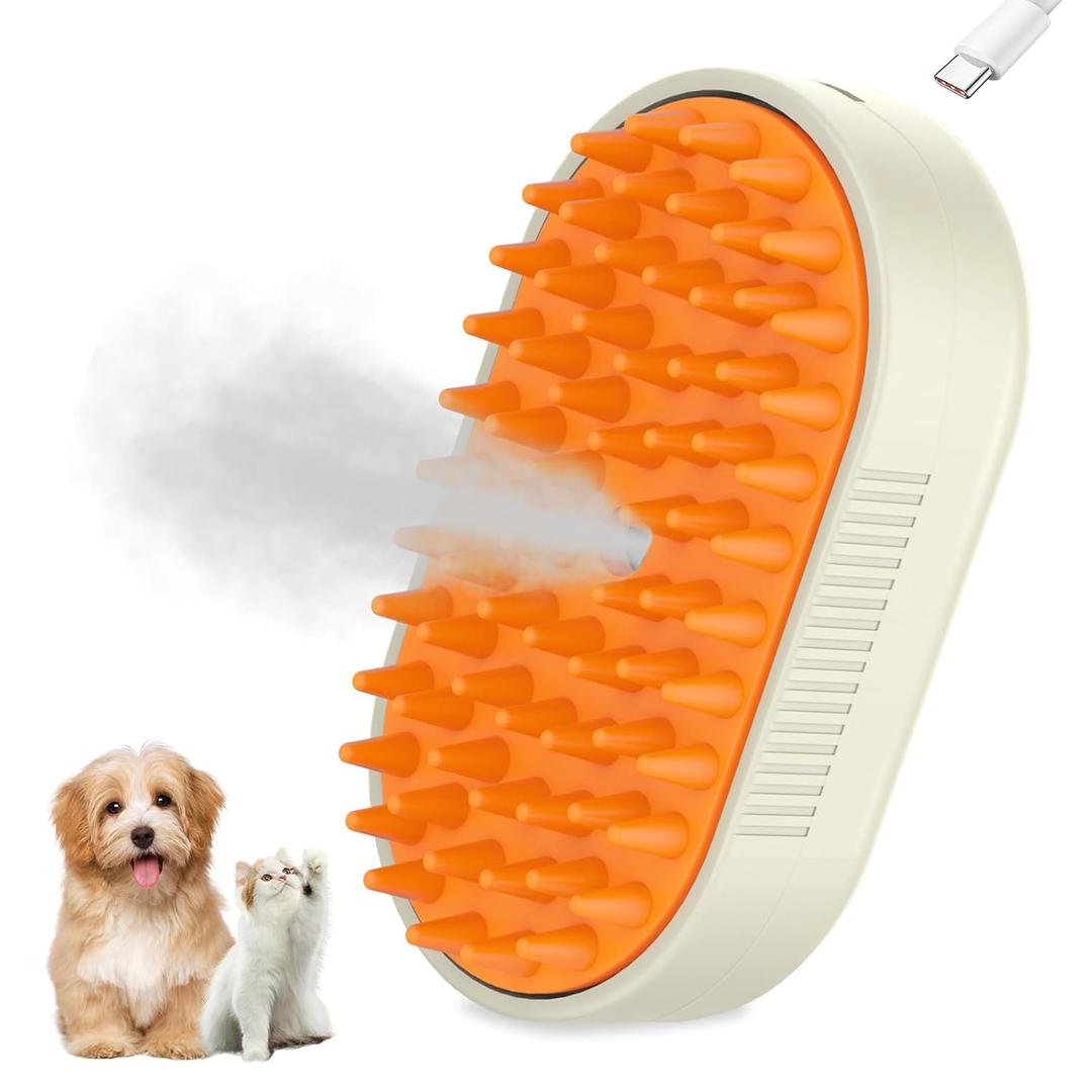 Cat Steam Brushes for indoor Cats Shedding,3 in 1 Silicone Steam Dog Brush for Deshedding Massage Grooming,Rechargeable Pet Hair Remover with Mist Cat & Dog Brush for Long/Short Haired Pets Yellow, Pack of 2