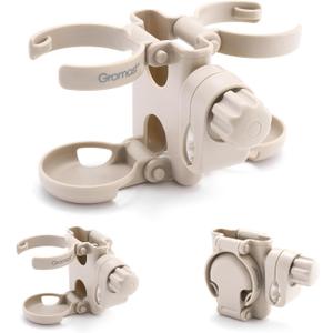3 in 1 Foldable Stroller Cup Holder with Phone Holder, 360 Rotatable Bottle Holder, Universal Cup Holder for Stroller, Wheelchair, Bike, Walker, Scooter, Tricycle - Khaki