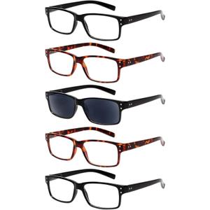 NORPERWIS Reading Glasses 5 Pairs Quality Readers Spring Hinge Glasses for Reading for Men and Women (2 Black 2 Tortoise 1 Sun, 1.25)
