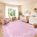 8x10 Area Rug Pink Bow Living Room Rug,Girls Bedroom Rug | Cute Princess Scalloped Rug Washable,Non Slip Soft Low Pile Floral Border Carpet for Extra Large Bedroom，Dining Room