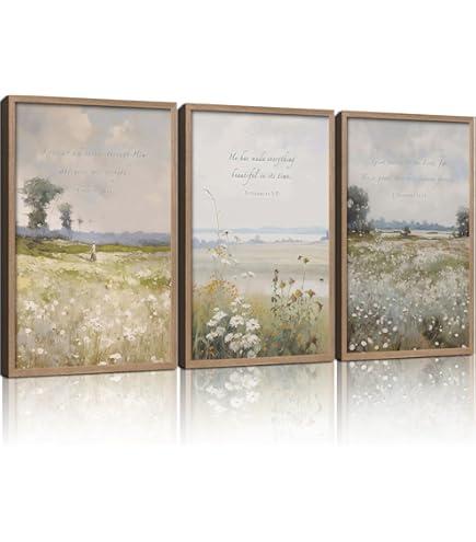 3Pcs Framed Bible Verse flowers Canvas Wall Art Botanical Inspirational Prints Religion Christian Gallery Posters Home Decor Living Room Bedroom Church Prayer Room 12x16 Inch Ready to Hang