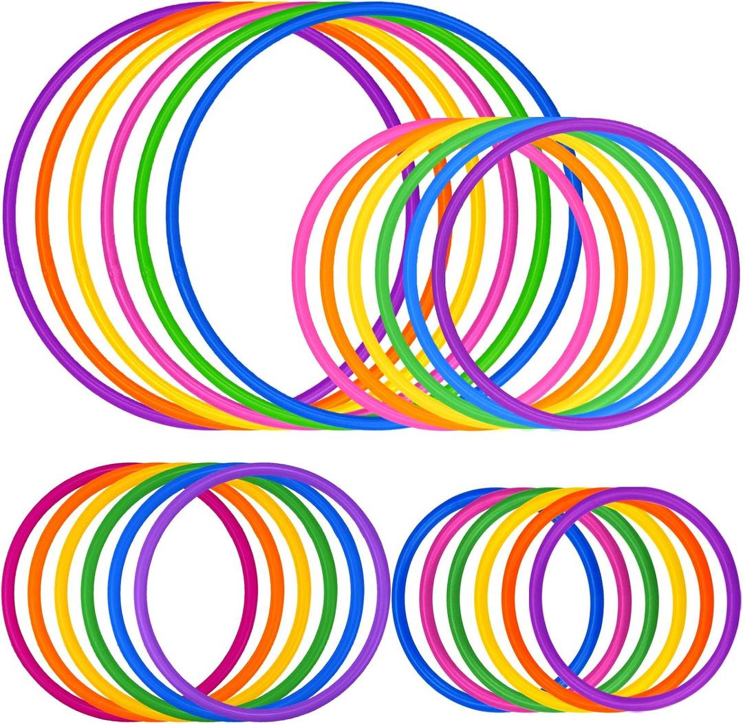 24 Pcs Multicolor Plastic Toss Rings Ring Toss Game Carnival Rings for Speed and Agility Practice Games, Garden Backyard Outdoor Games, Bridal Shower Game, Game Booth (4 Sizes)