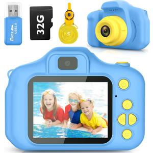 Kids Camera Toys Christmas Birthday Gifts for Boys and Girls Kids Toys 3 4 5 6 7 8 9 Year Old HD Digital Video Camera for Toddler with 32GB SD Card (Blue)