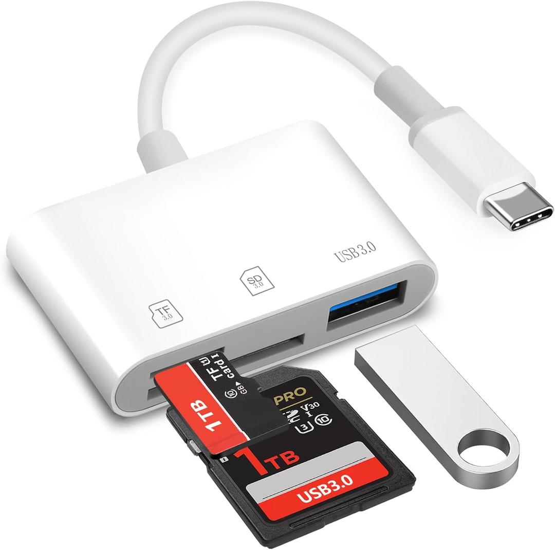 USB C SD Card Reader, USB 3.0 High-Speed Memory Card Reader, USB C to Micro SD/SD Card Adapter Compatible with iPhone 15/16/17, Android, Tablets, Computers, Digital Camera Viewer