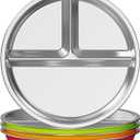 Jayour Kids Stainless Steel Divided Plates with Anti-Slip Silicone Sleeves | Dishwasher Safe | Perfect for Toddlers & Kids - Set of 4