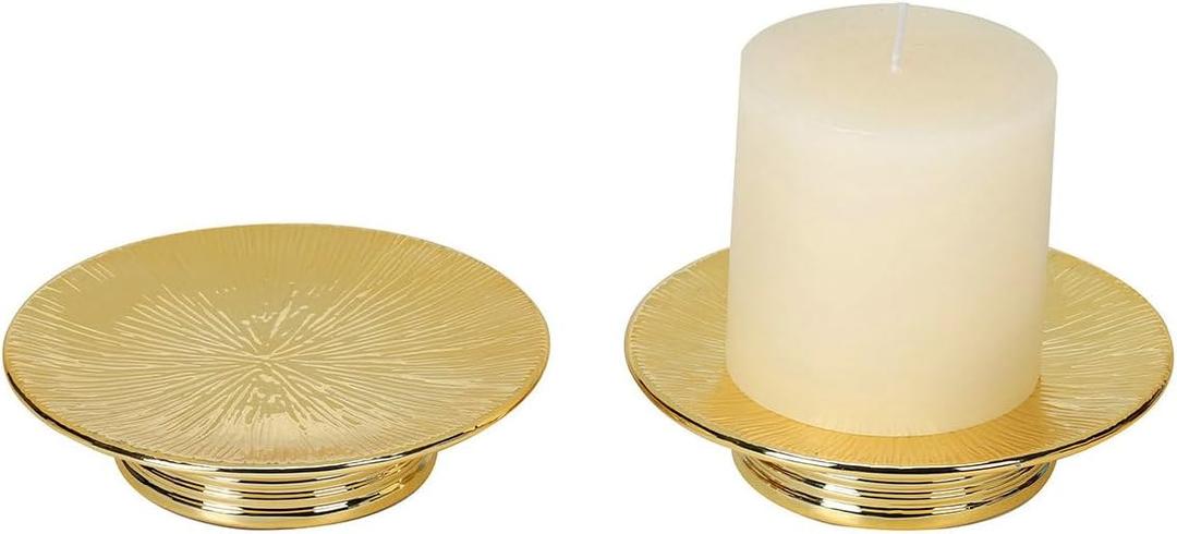 Ceramic Gold Candle Holders Set 2 Modern Pillar Candle Stand Candle plate Table Centerpiece Jewelry dish golden Tray riser display stand for Home,Dinning,Party,Wedding,Birthday,Anniversary Decorations
