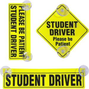 3PCS Student Driver Sticker,Car Accessories Student Driver Window Cling,Please Be Patient Window Signs with Suction Cups,Car Bumper Sticker,Suitable for All Beginners Driving Learner