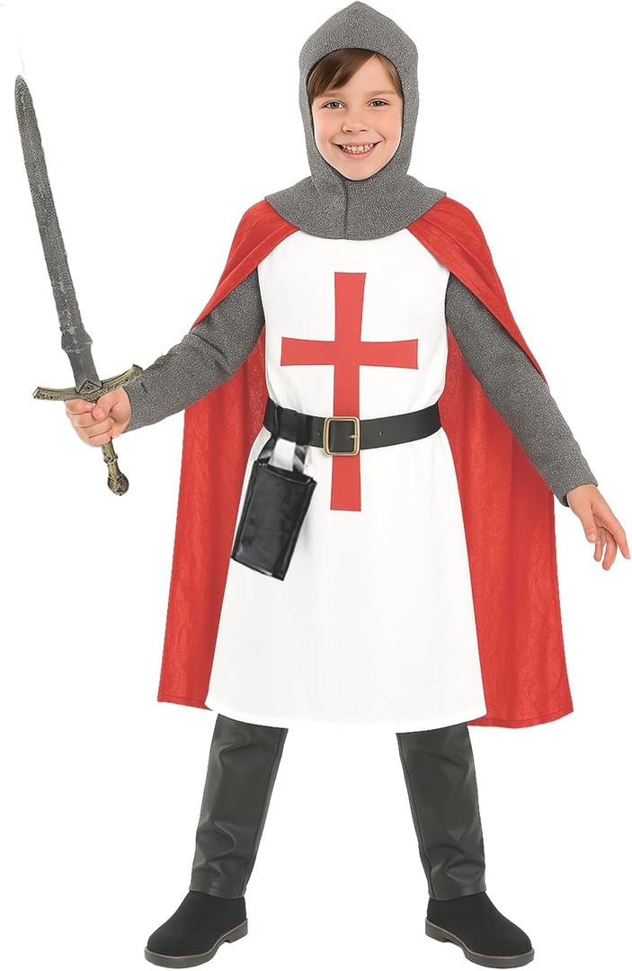 fun shack Crusader Costume Kids, Knight Costume Boys, Medieval Knight Costumes Boys, Book Characters Costumes for Kids (Medium, Red)