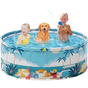 Foldable Swimming Pool for Kids 62.9"x17.7" Hard Plastic Portable Dog Pool Anti-Slip Collapsible Pets Bathtub Kiddie Pool Indoor Outdoor Backyard (Beach Party 63'')