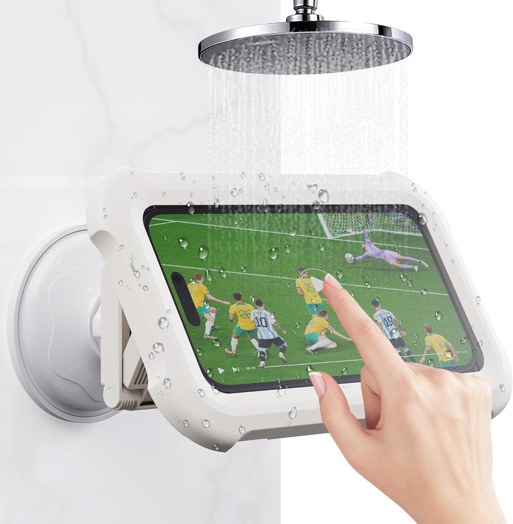 Shower Phone Holder Waterproof,360 Degree Rotating Suction Cup Phone Wall Mount Stand, Repeatable,for Bathroom Mirror Bathtub Kitchen,Shower Accessories for 4-7" Phones