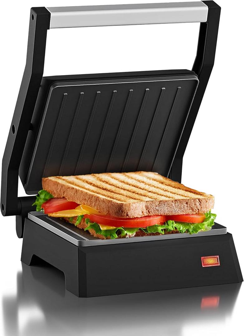 Elite Gourmet EPN160X 5.5 x 5.3" Multifunctional, Compact Electric Panini Press, Contact Grill, 180 Flat Grill, Lightweight, Floating Top-plate, Cool-touch Handle Non-Stick Surface, Black