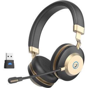 Wireless Headset, 5.3 Bluetooth Headset with Microphone Noise Canceling & USB Dongle, 50hrs Wireless Headphones with Mic Mute & Charge Dock for Call Laptop Computer Phone Teams Office Remote Work