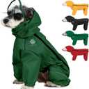 PINA Waterproof Dog Jacket with Hood, Lightweight with Leash Hole, Dog Poncho with Reflective Strap - Full Wrap protect (Green)